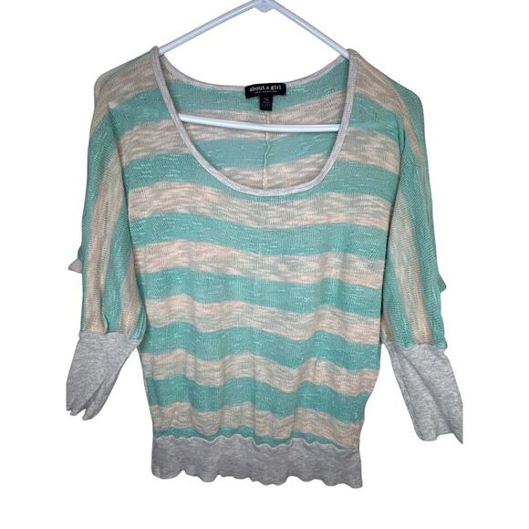 about a girl Los Angeles Top Women’s Size XL Gray & Turquoise Striped - Picture 1 of 7